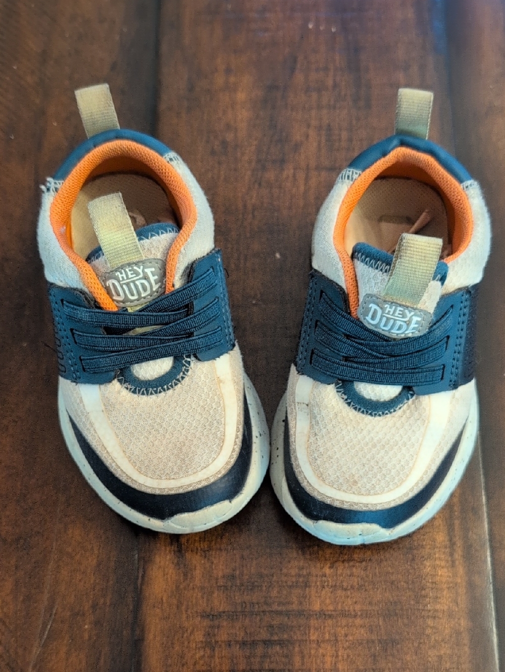Hey Dude Kids Toddler 7 Beige, Navy & Orange Lightweight Sneakers